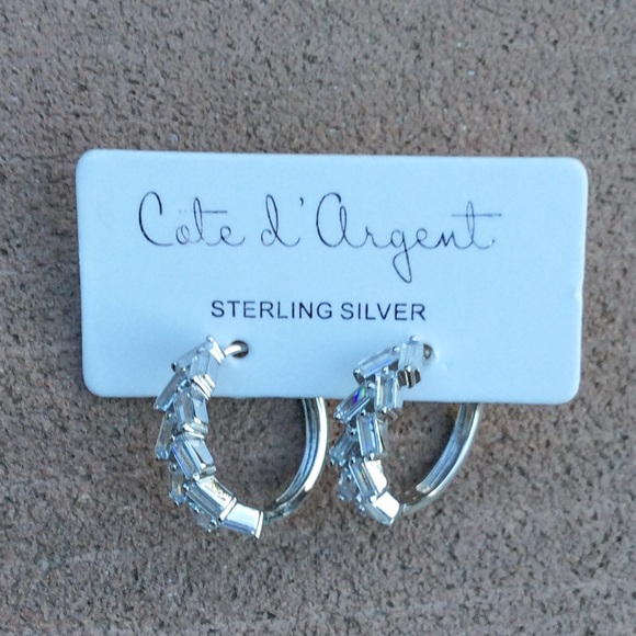 Cote d Argent Sterling Silver CZ Hoop Earrings - Picture 3 of 6